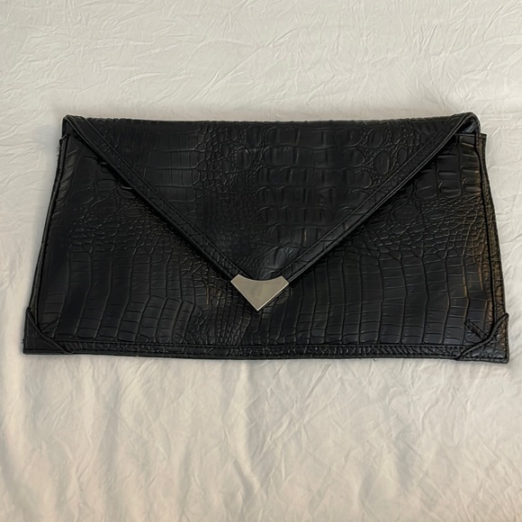 Black faux leather oversized envelope clutch - Picture 1 of 9